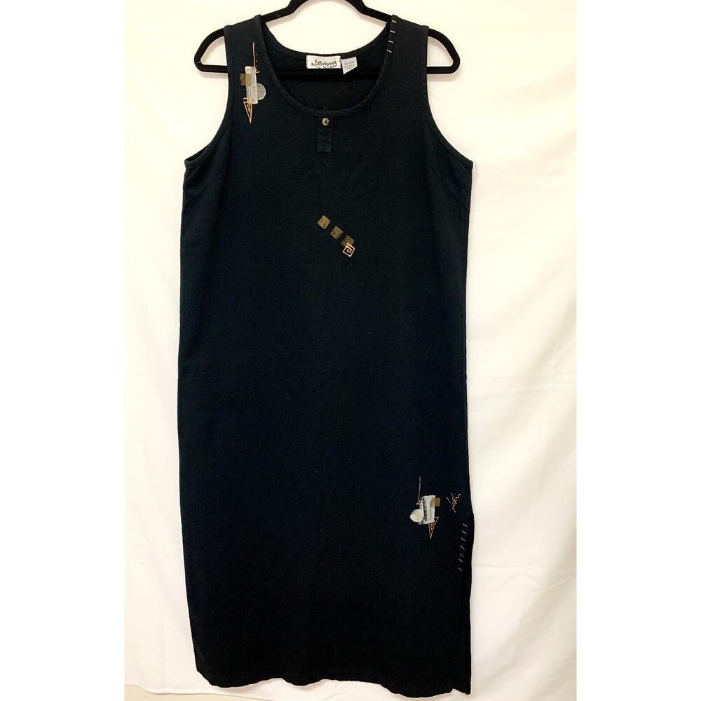 Shift Dress Women’s Black Midi Large Sleeveless Cotton USA Made By Expressions